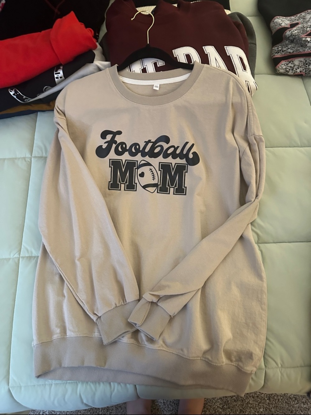 Beige "Football Mom" Graphic Sweatshirt